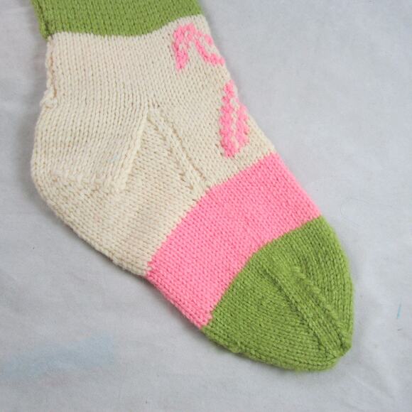 Name Ella Angora Wool Hand Knit Christmas Stocking Santa Candy Canes Vintage - Picture 3 of 7
